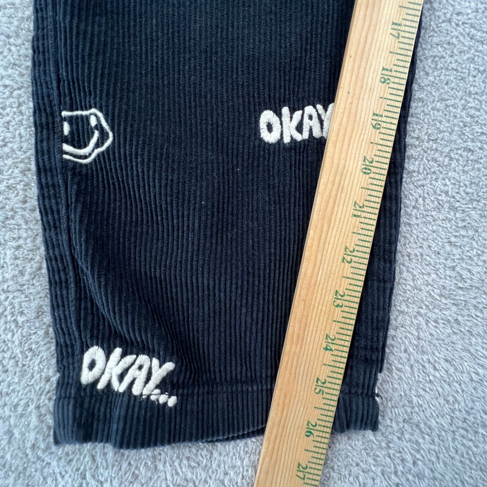 Urban Outfitters Black Corduroy Embroidered Smiley Okay Pants Mens Small S‎ - Picture 6 of 10